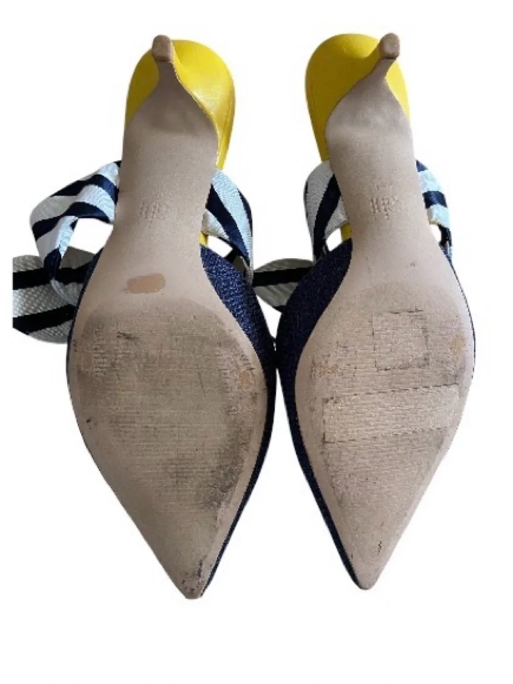 Cabi Bow Mule Heels Womens 10 Nautical Stripe Pointed Toe Kitten Heel
